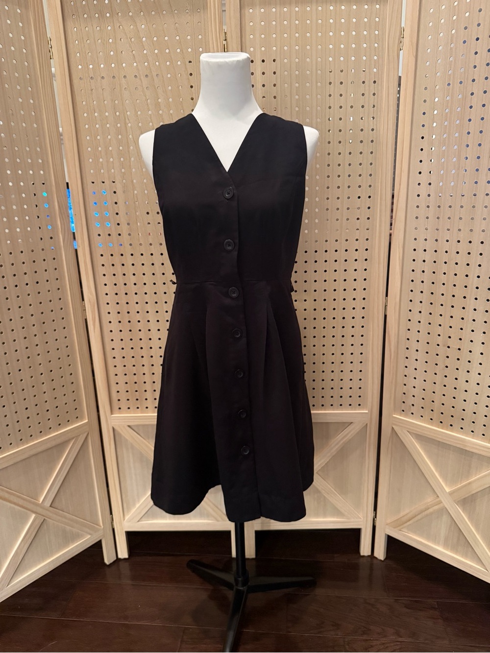 LOFT Black Sleeveless Button-Front Mini Dress